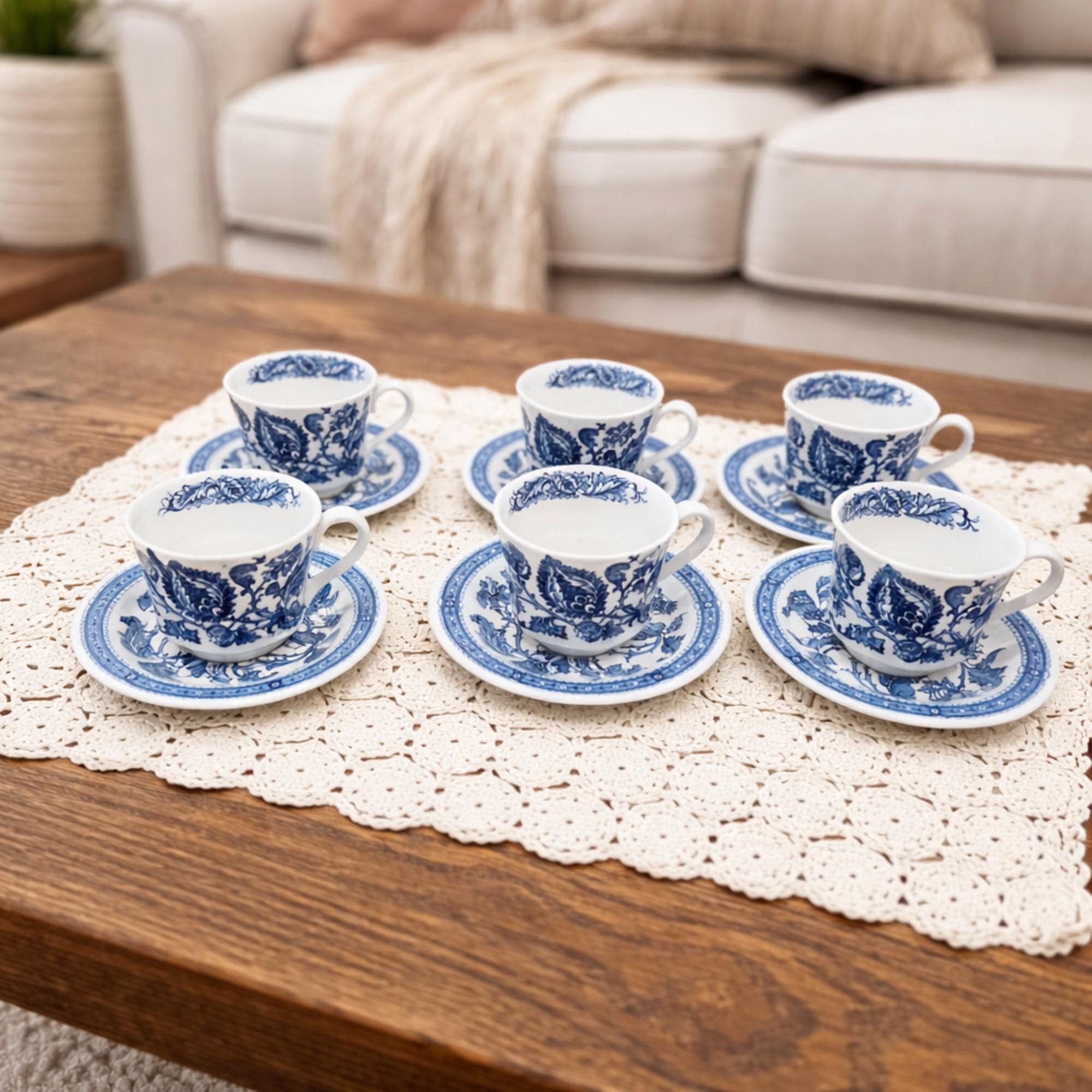 Vintage Ridgway Jacobean Ironstone Tea Set, Blue and White England