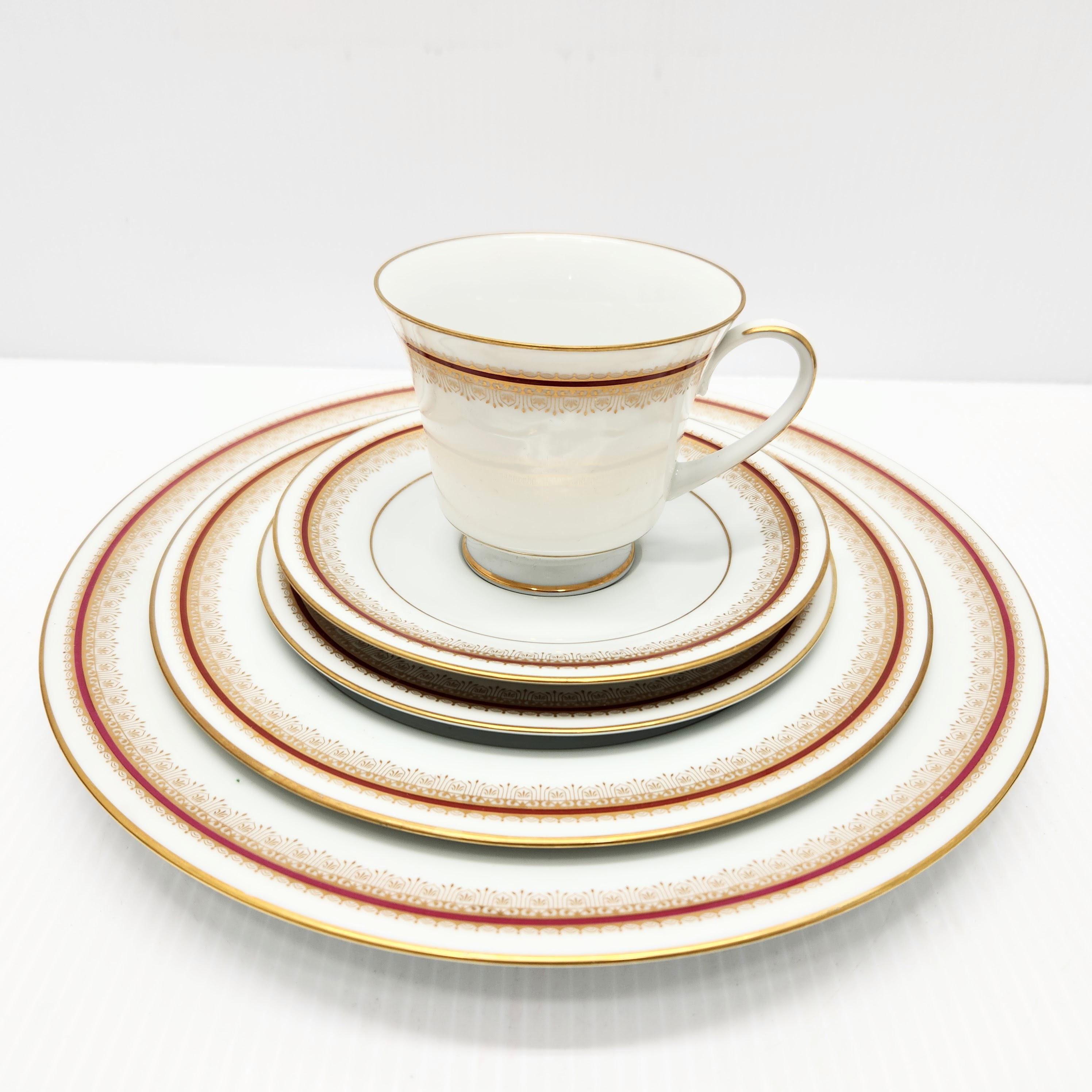 4X Noritake Dinner Plates Doral Maroon Gold Band China Dinnerware