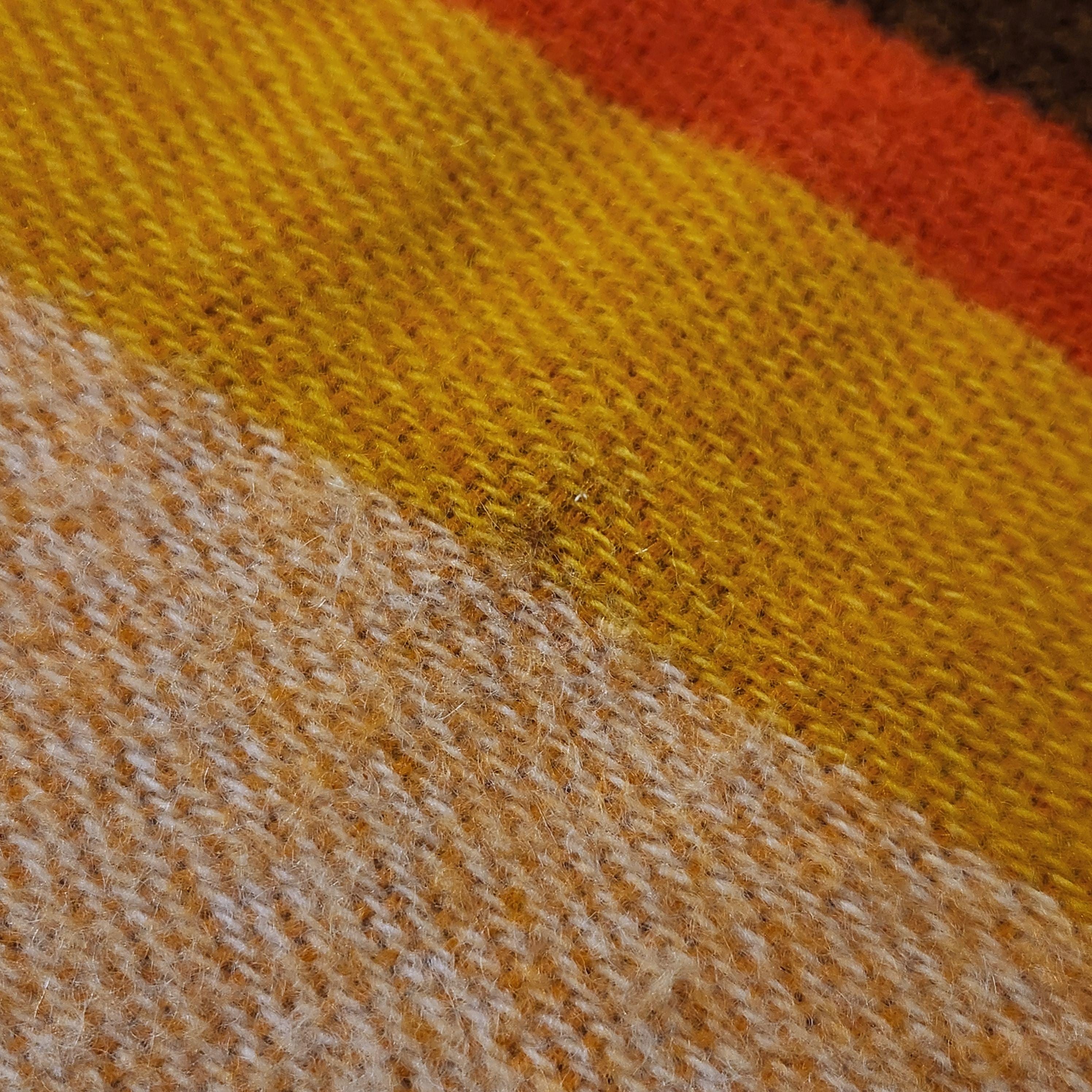 Vintage Swedish Wool Blanket by Tidstrand Orange Striped Fringe