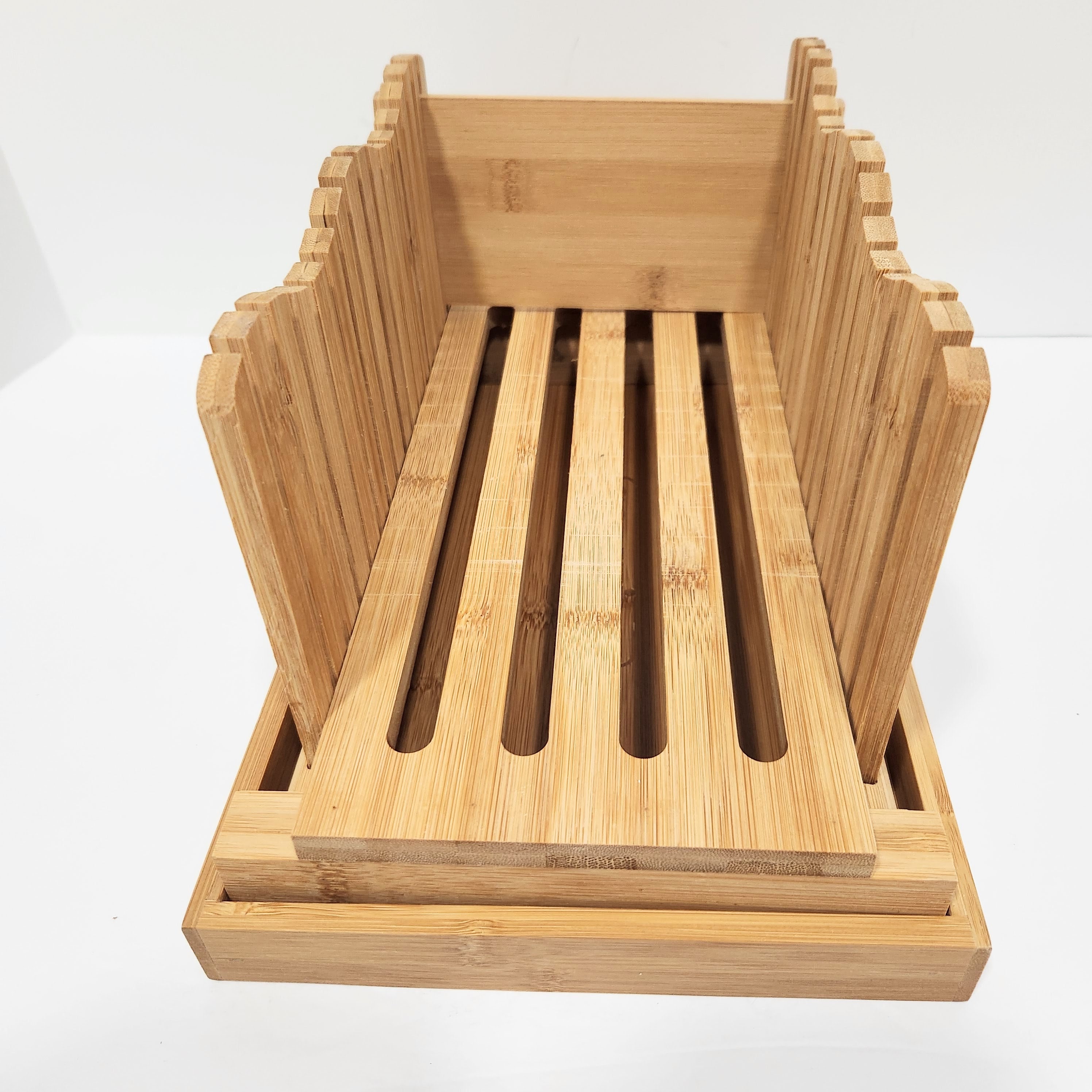 Foldable Bamboo Bread Slicer with Crumb Tray Bamboo Bread Cutter