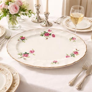 Vintage China Platter Rose Pattern Floral Dish Tea Party Table Centerpiece Wedding Decoration English Chinaware Johnson Bros Old Chelsea