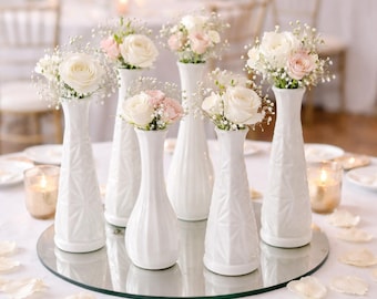 Milk Glass Vase Wedding Centerpiece Collection Display Table Decoration Bridal Shower Flower Arrangement White Vessel Elegant Design
