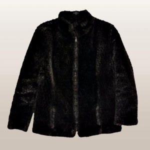 Vintage Brown Black Teddy Coat – Cozy Fall Winter Outerwear Faux Fur Size Medium Lined Soft and Warm Zip Up Made in Canada