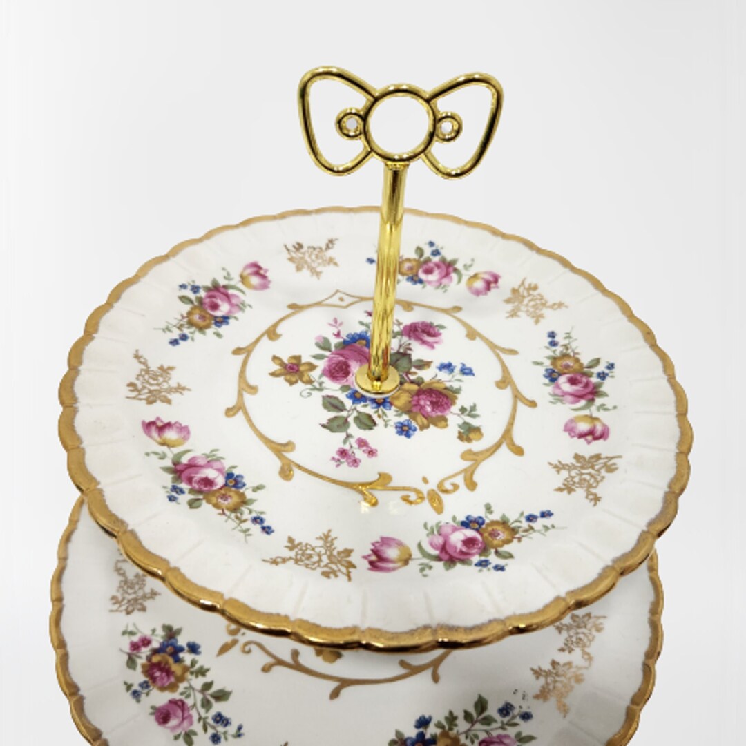 Alpine White Ironstone Wood & Sons England, 2 Tiered Cake Stand, Cookie