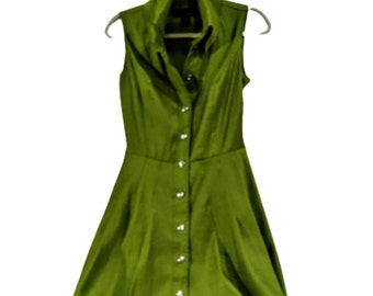 Frank Lyman green bubble hem dress with open back size 8 made in Canada, sleeveless, collar, button front, knee length, party dress