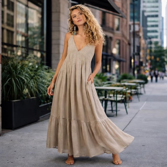 free people bridesmaid dresses Frankie Maxi Dress V Neck Cottagecore Style Tiered Design Pleated Ruffles Modal Fabric Lined Gown Cruise, Party Dress Midi dress