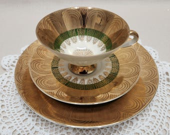 Vintage Winterling Bavaria Trio Set Gold and Emerald Green Teacup