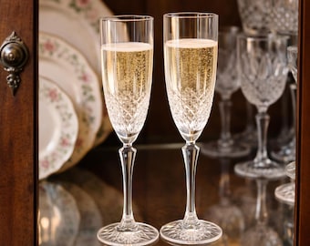 Vintage Crystal Flute Wedding Champagne Glass Set Diamond Cut Crystal Stemware Elegant Toasting Glasses Anniversary Celebration Drinkware