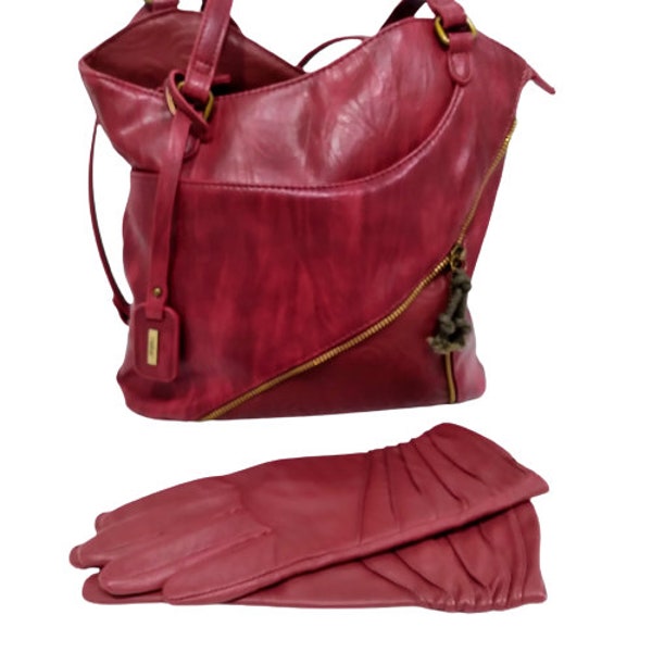 Rieker H1025 deep red Shoulder Bag,  Warm Red purse, Ellen Tracy red leather gloves size M, large soft red handbag