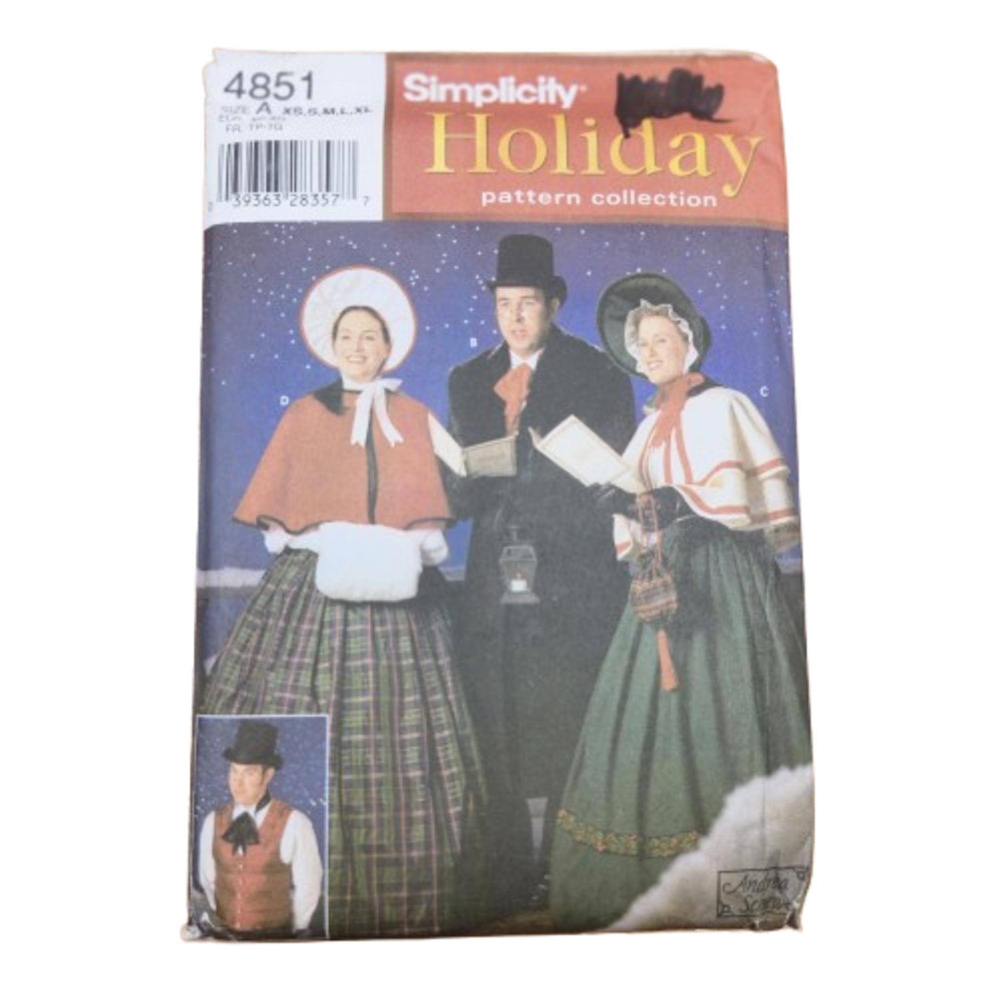 Simplicity 4851 Holiday Sewing Pattern 2003 Dickensian Caroling