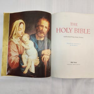 White Leather Bible King James Version Authorized Religious Text Gold Edge Coffee Table Book Large Family Heirloom Christian Gift Wedding image 6