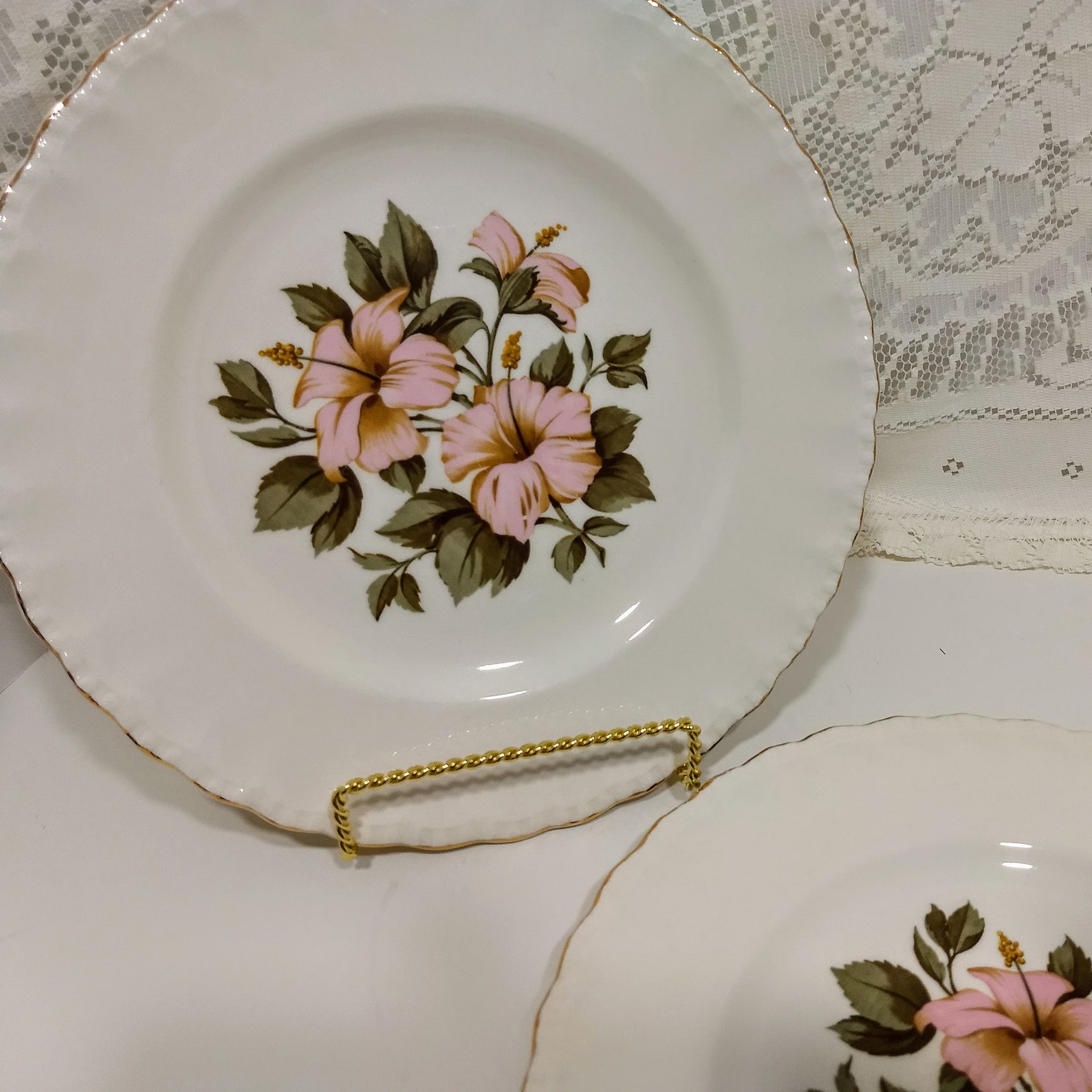 Cream Petal Grindley England dinner plates set of 2 pink and Etsy