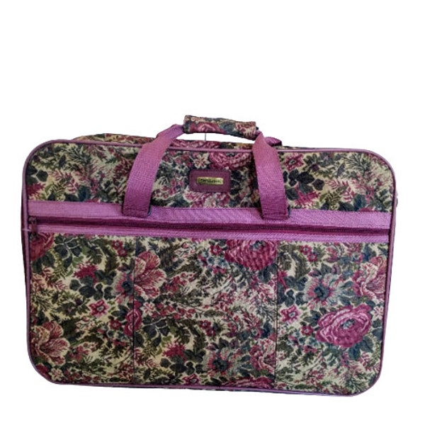 Pink Floral Tapestry Suitcases sold individually, 6 piece set with garment bag, cosmetic case, carry on, large and medium luggage pieces