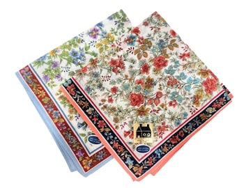 Handkerchief House of Hudson Hankies, Japan Set of 2, Fine Cotton Floral handkerchief New small floral print pinks and blues, 12&quot; x 12&quot;