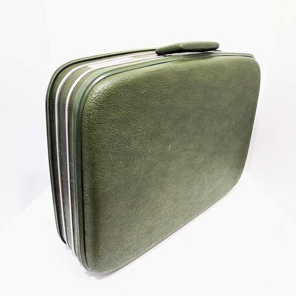 Vintage 20" Avocado Green Carry On, Retro Hard Side Suitcase, for home decor, photo shoots, movie prop nursery storage or travel