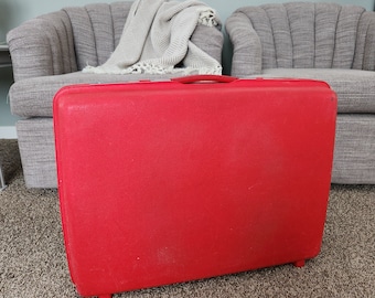 Vintage Red Samsonite Saturn Hard-side Suitcase hard case luggage for travel home decor nursery storage