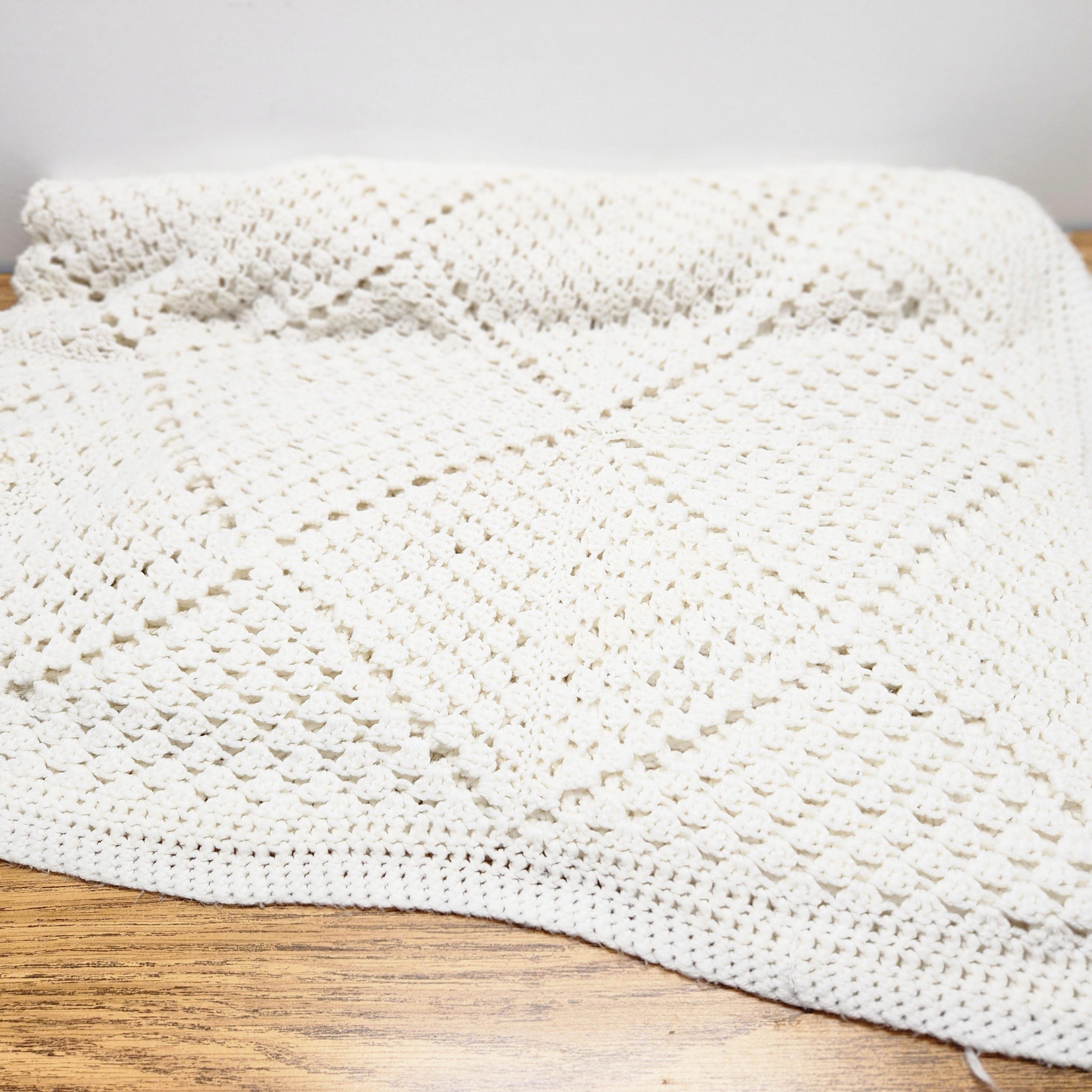 Vintage Handmade Crochet Afghan Blanket Ivory Granny Square Style 