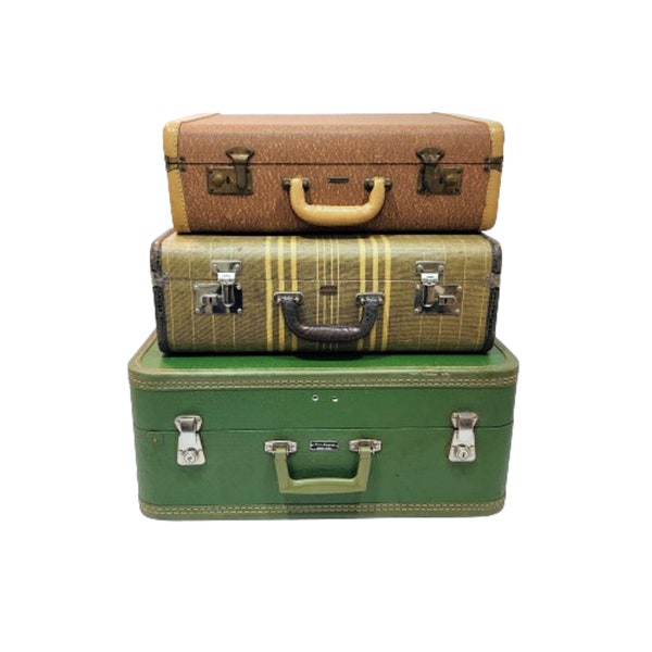 Vintage Suitcases, YOU PICK, Large Green, Acme Luggage Toronto, Brown Tan Stripe, Langmuir Miralite Luggage, Rust Tan Small Carson Luggage