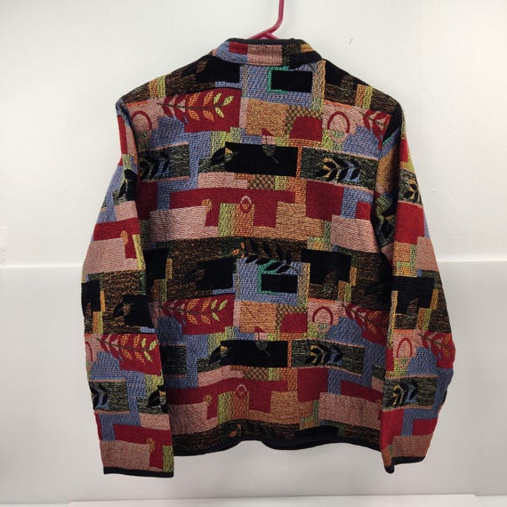 Vintage Textured Chenille Patchwork Tapestry Jack… - image 5