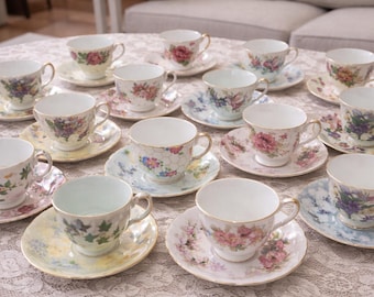 Tea Cup and Saucer Bulk Teacup Set Mismatched Vintage China Tea Set Lot High Tea Party Vintage Bone China Wedding Favor Idea Mix Match Tea