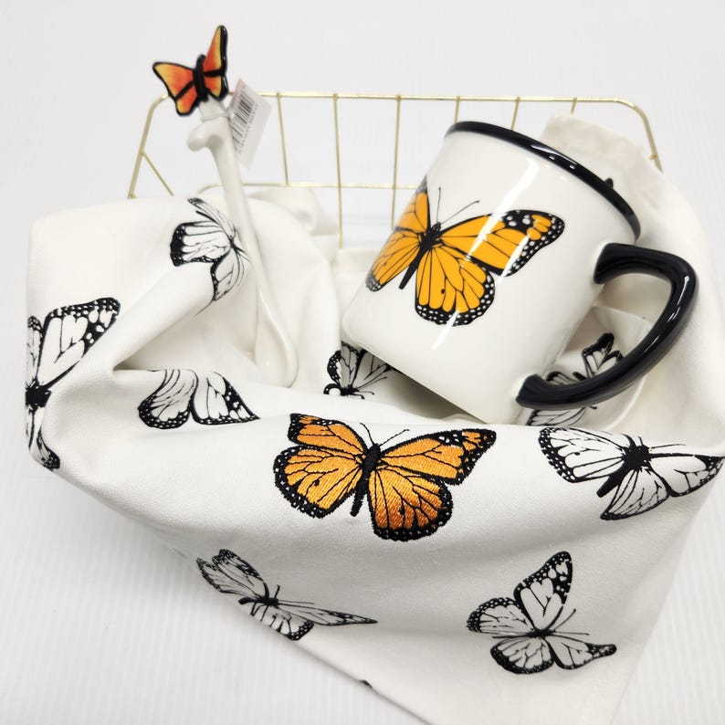 Monarch Butterfly Mug, Spoon and Tea Towel Set, Kitchen Gift Set in a