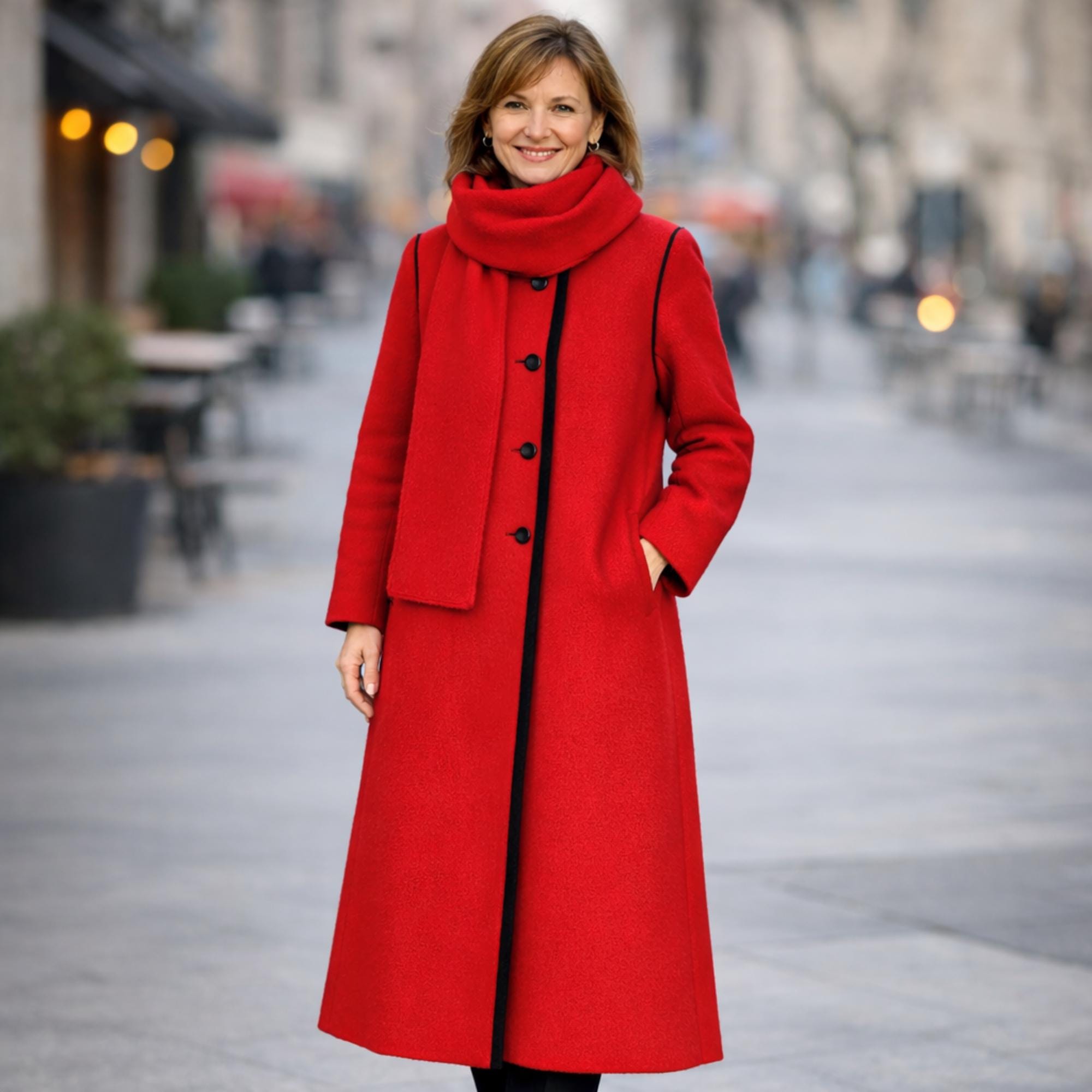 Vintage Red Wool Midi Coat Timeless Old Money Winter Style Elegant