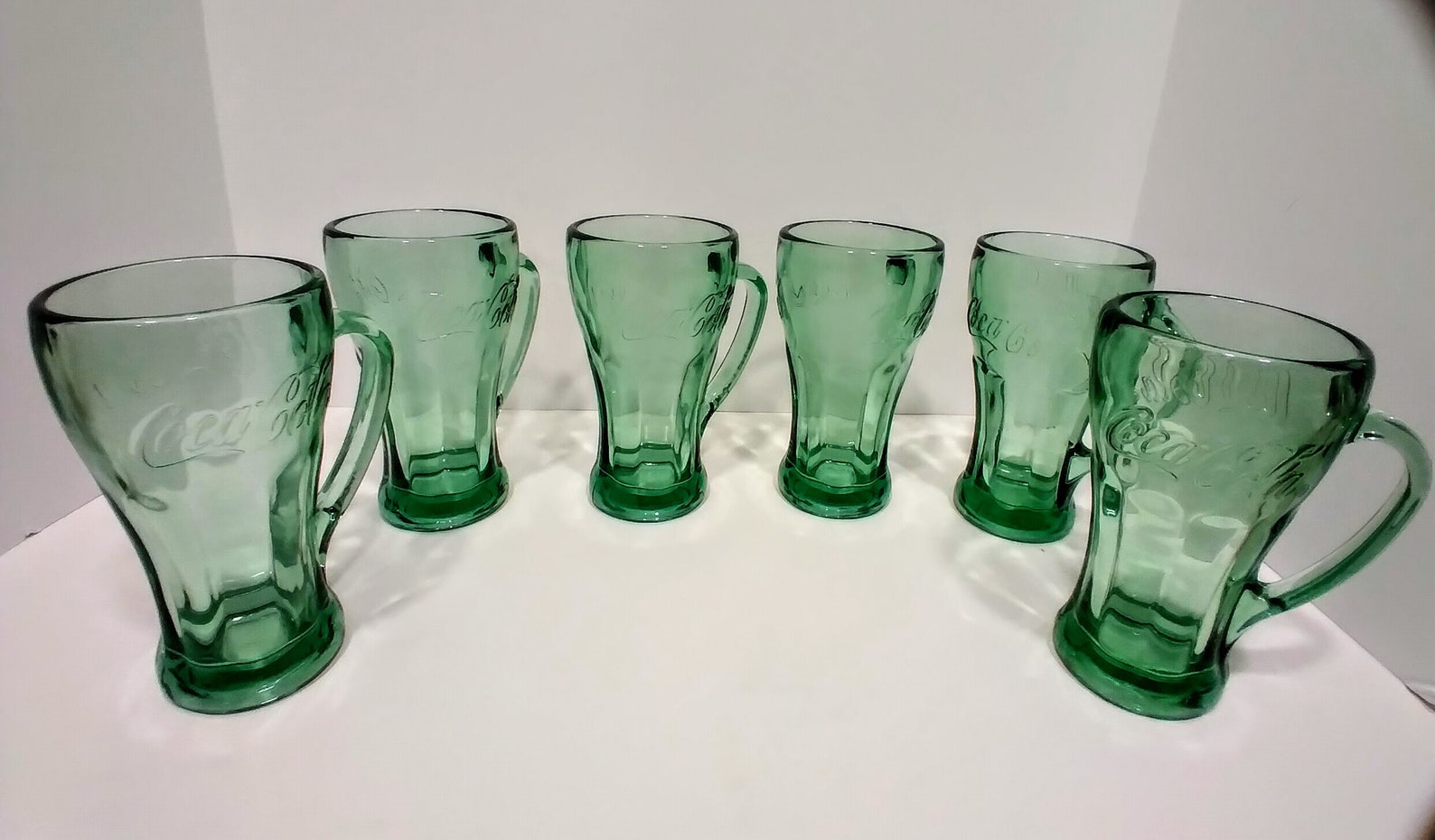 Set of 6 CocaCola Libby Glasses with handles aqua green coke Etsy