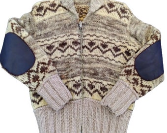 Vintage siwash sweater, tan and brown cowichan child size L or women Small, 36" chest