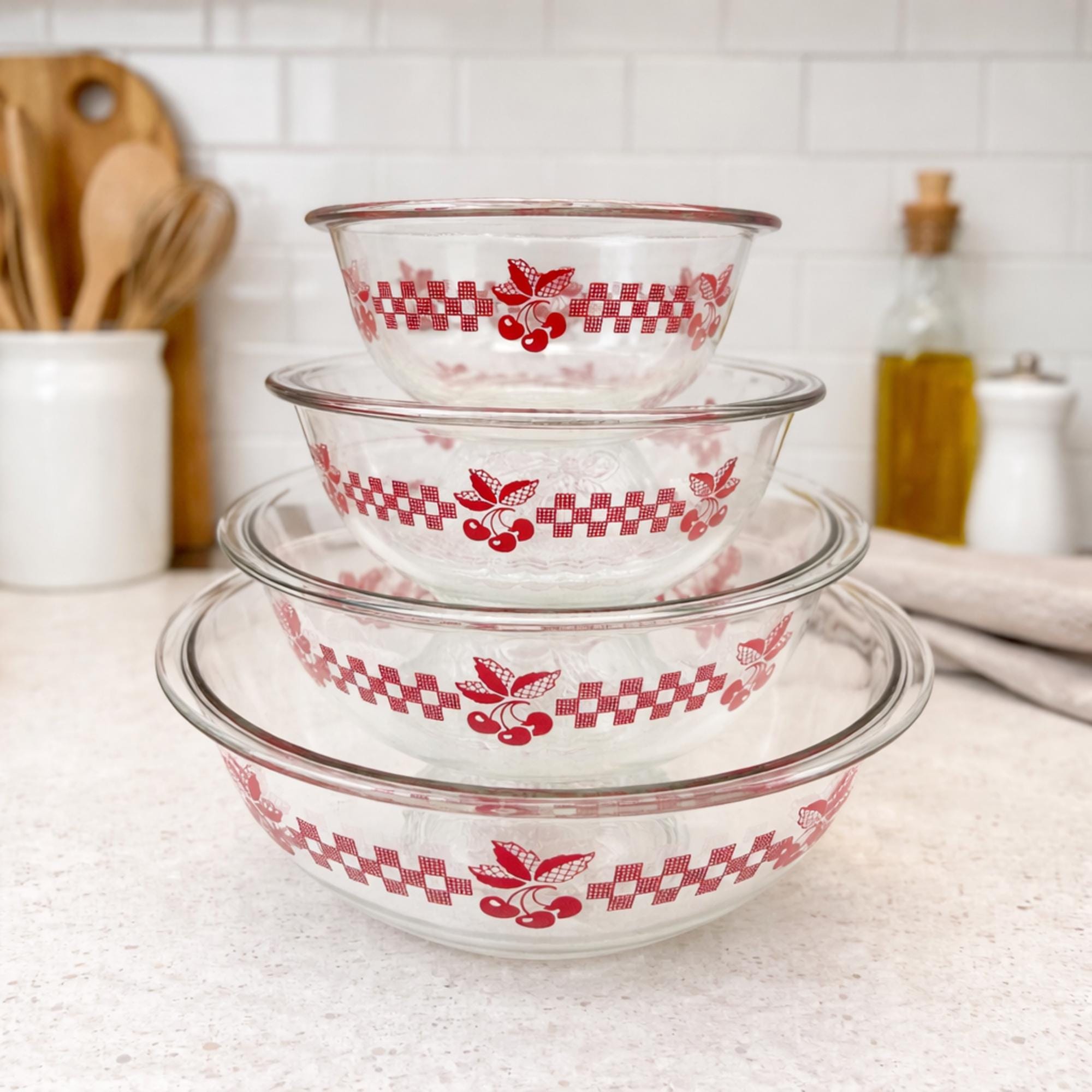 Vintage Pyrex Bowl Cherry Gingham Pyrex Nesting Bowl Set Retro
