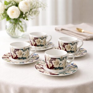 Tea Set Holiday Tea/Coffee Set Nature Study Maple Leaf Motif Green Burgundy International Tableworks Collection Dining