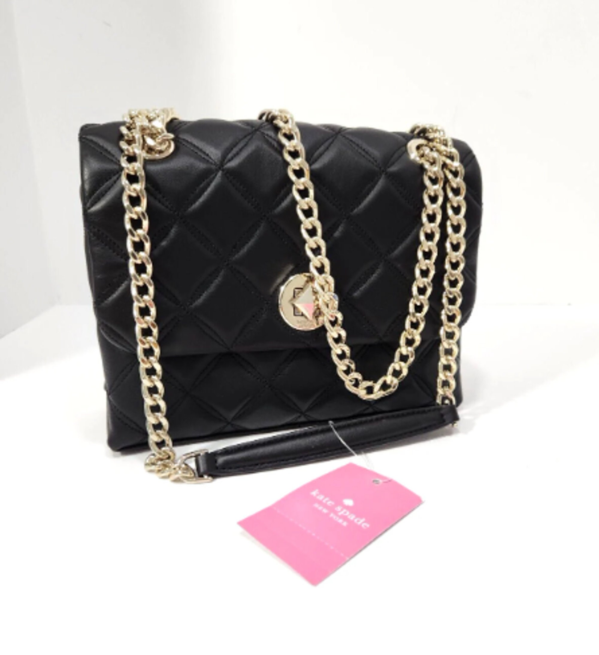 kate spade black crossbody with gold chain