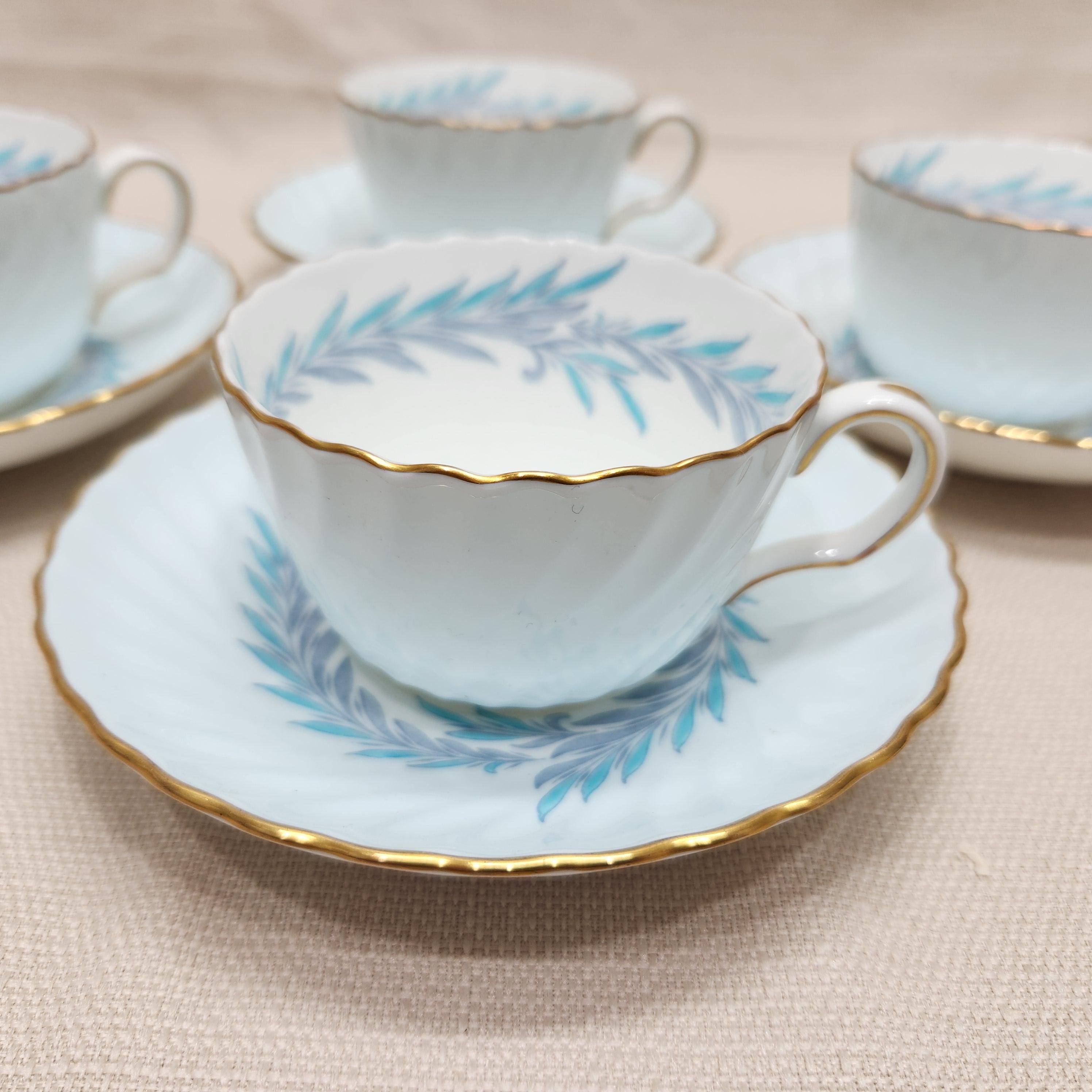 Vintage Minton Symphony S557 Teacups and Saucers Set of 4, Aqua