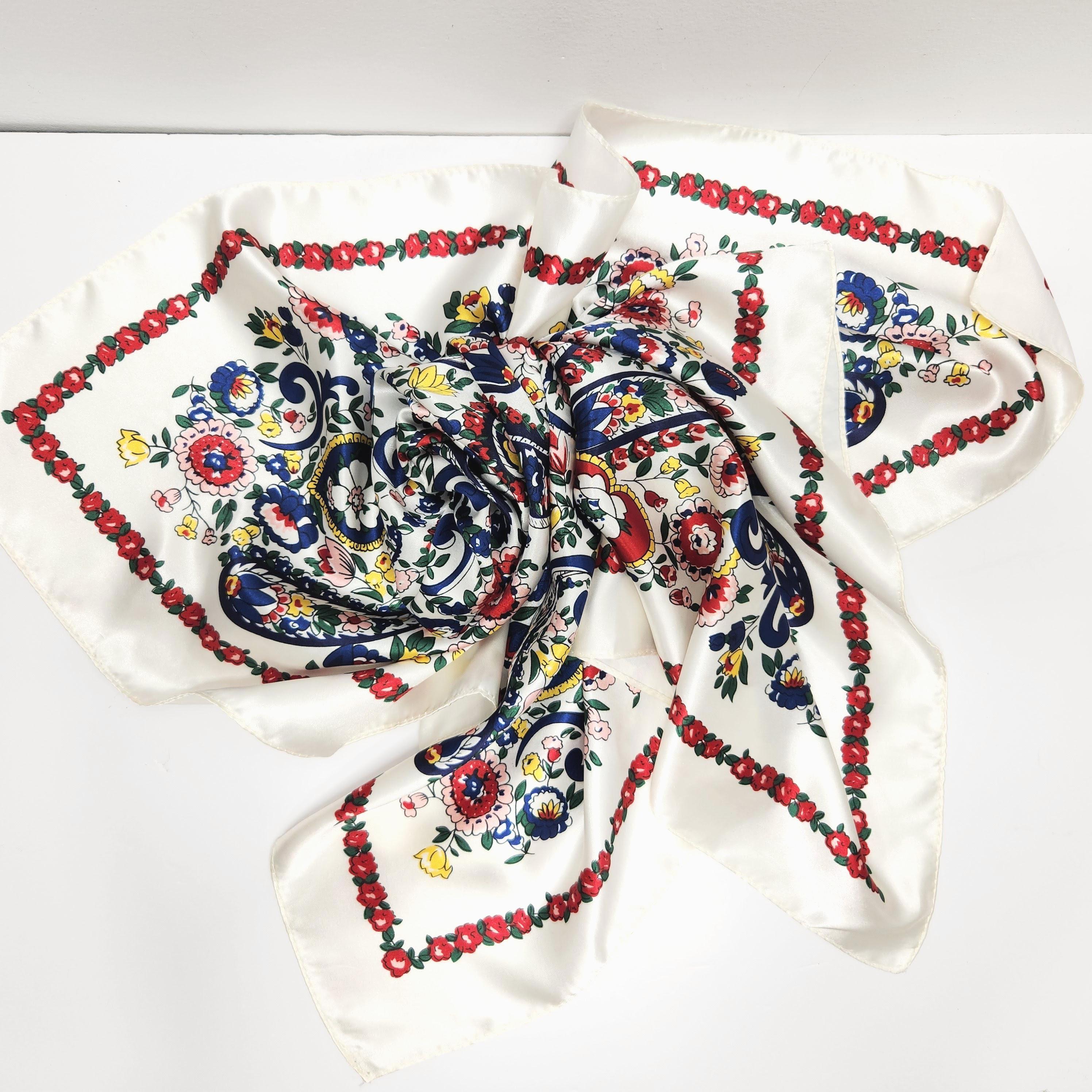 Vtg Satin Scarf Square Paisley Floral Print Retro Pattern Silk