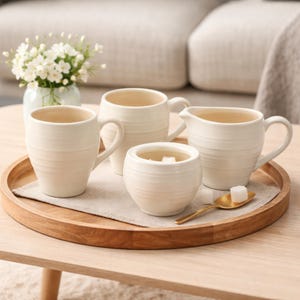 Mikasa Swirl White Mugs Coffee Set Cream Jug Sugar Bowl DJ100