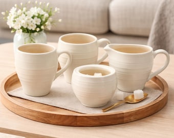 Mikasa Swirl White Mugs Coffee Set Cream Jug Sugar Bowl DJ100