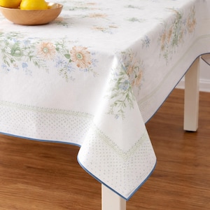 Vintage Italian Tablecloth Blue Floral Cotton Polyester Rectangular Dining Elegant Tea Party Decoration Garden Entertaining Fine Swiss Dot