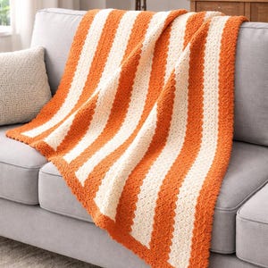 New Bulky Knit Blanket Beautiful and soft Handmade Crochet Afghan throw blanket, pumpkin/rust cream large queen size bedspread Fall Decor