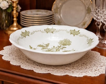 Royal Staffordshire Hathaway Ironstone Serving Bowl J&G Meakin England Green Floral Vegetable Bowl Vintage Farmhouse Tableware  8.5 Inch