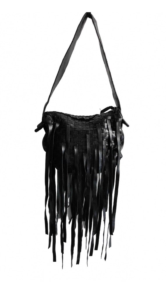 Bottega Veneta black leather bag with fringes