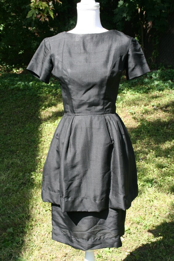 50s Vintage Black Peplum Cocktail Dress - image 2