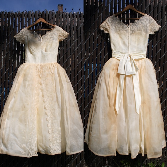 Vintage 1950s Wedding Gown Princess Dress Lace Tu… - image 1