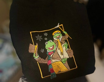 Christmas Jumper - Puppets Christmas Carol - Tiny Tim - Kermit -  Christmas Sweater - Embroidered - Unisex - Handmade