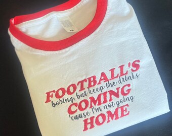 Footballs Coming Home - Red Collar T- Shirt  - Football is Boring T-Shirt - Custom Colour Embroidered Euros Tee