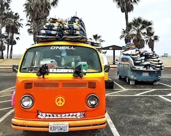 surfs up venice beach california  ocean VW van vintage surf board | photography print