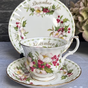 Royal Albert Flower of the month December Christmas Rose trio teaset cup and saucer English porcelain