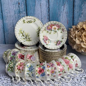 Royal Albert Flower of the month Trio teaset English porcelain