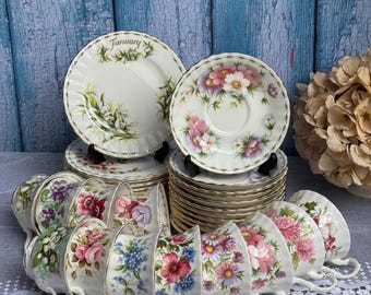 Royal Albert Flower of the month Trio teaset English porcelain