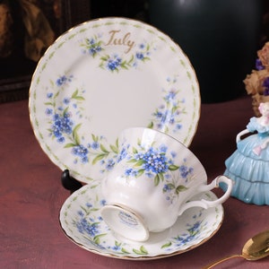 Royal Albert Flower of the month July Forget Me Not Teaset trio cup and saucer English porcelain