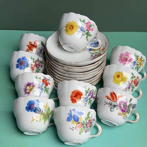 Beautiful Meissen coffee  cup and saucer flora designs