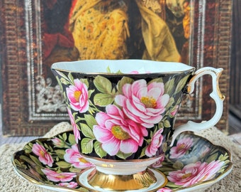 vintage Royal Albert Flora Series « Rambler Rose » Tasse à thé et soucoupe porcelaine anglaise